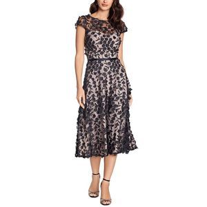 NWT XSCAPE Women's Floral Lace Midi Dress Black Size 16